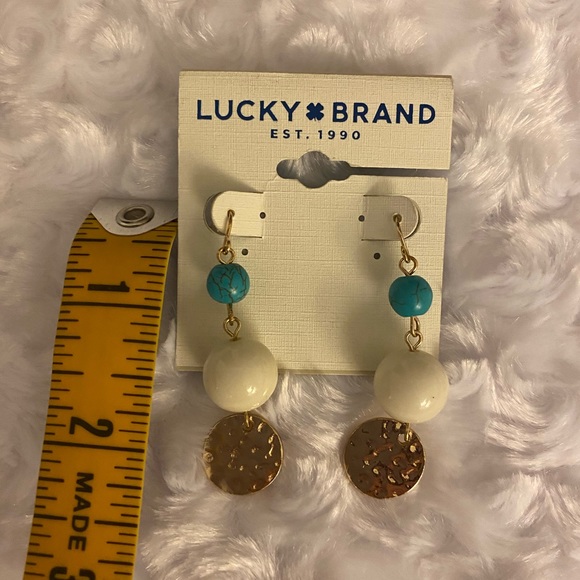Lucky Brand Turquoise & Hammered Gold Bead Dangle Pierced Earrings - Picture 3 of 3